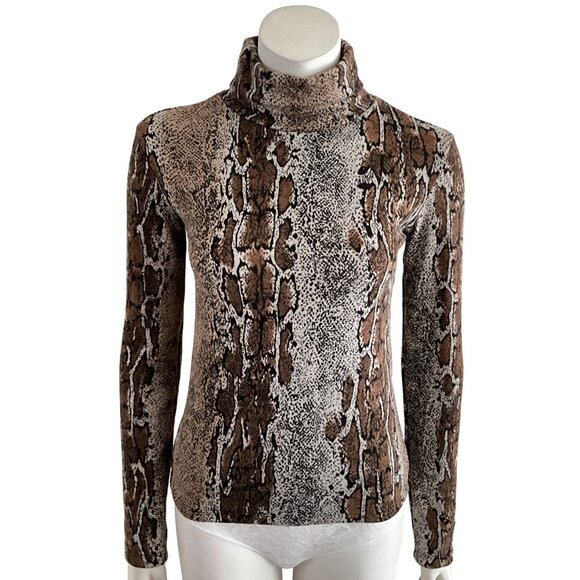 Zara Basic Snake Print Long Sleeve Stretchy Soft Turtle Neck Mob Wife S - Picture 3 of 9